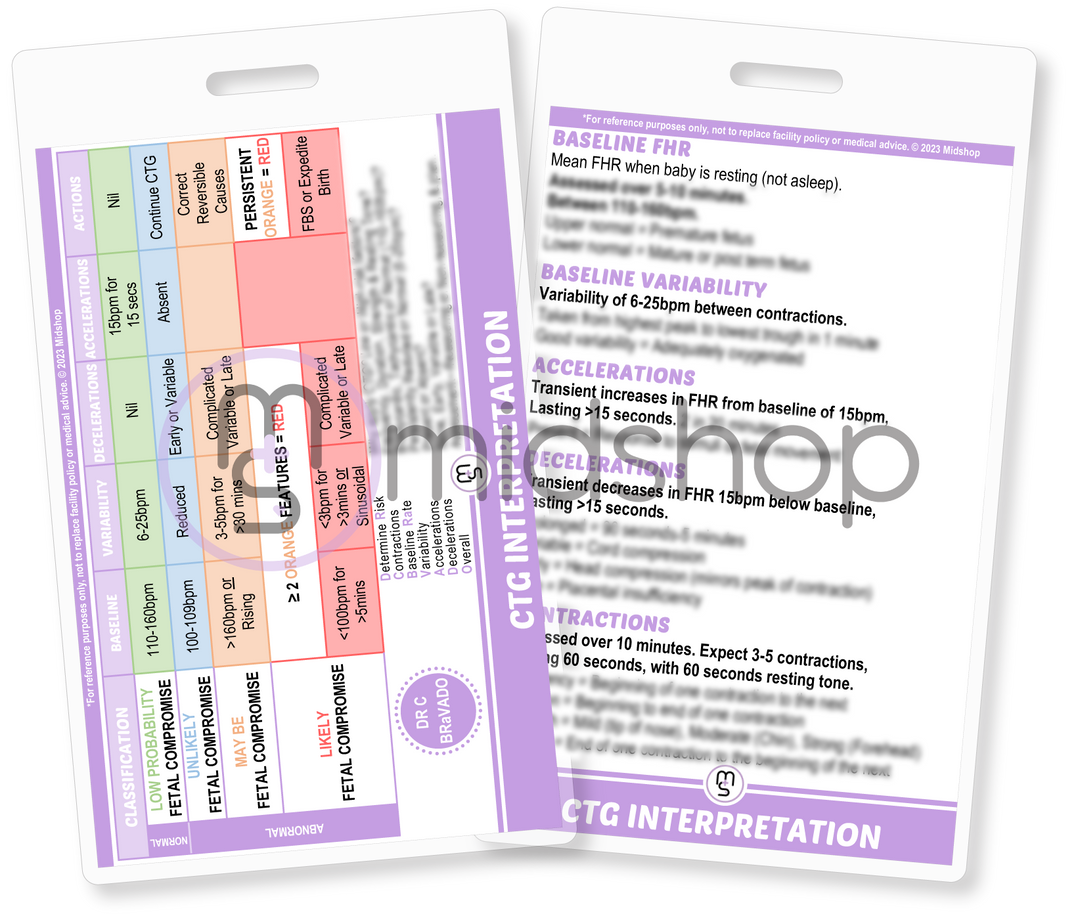 CTG Interpretation Reference Card. Midwifery Student Reference Cards. Drbravado. DrCBravado. CTG in Labour. CTG Guide. How to read a CTG. Birth Suite. Midwifery Reference Card. Purple Birth Suite. Midshop