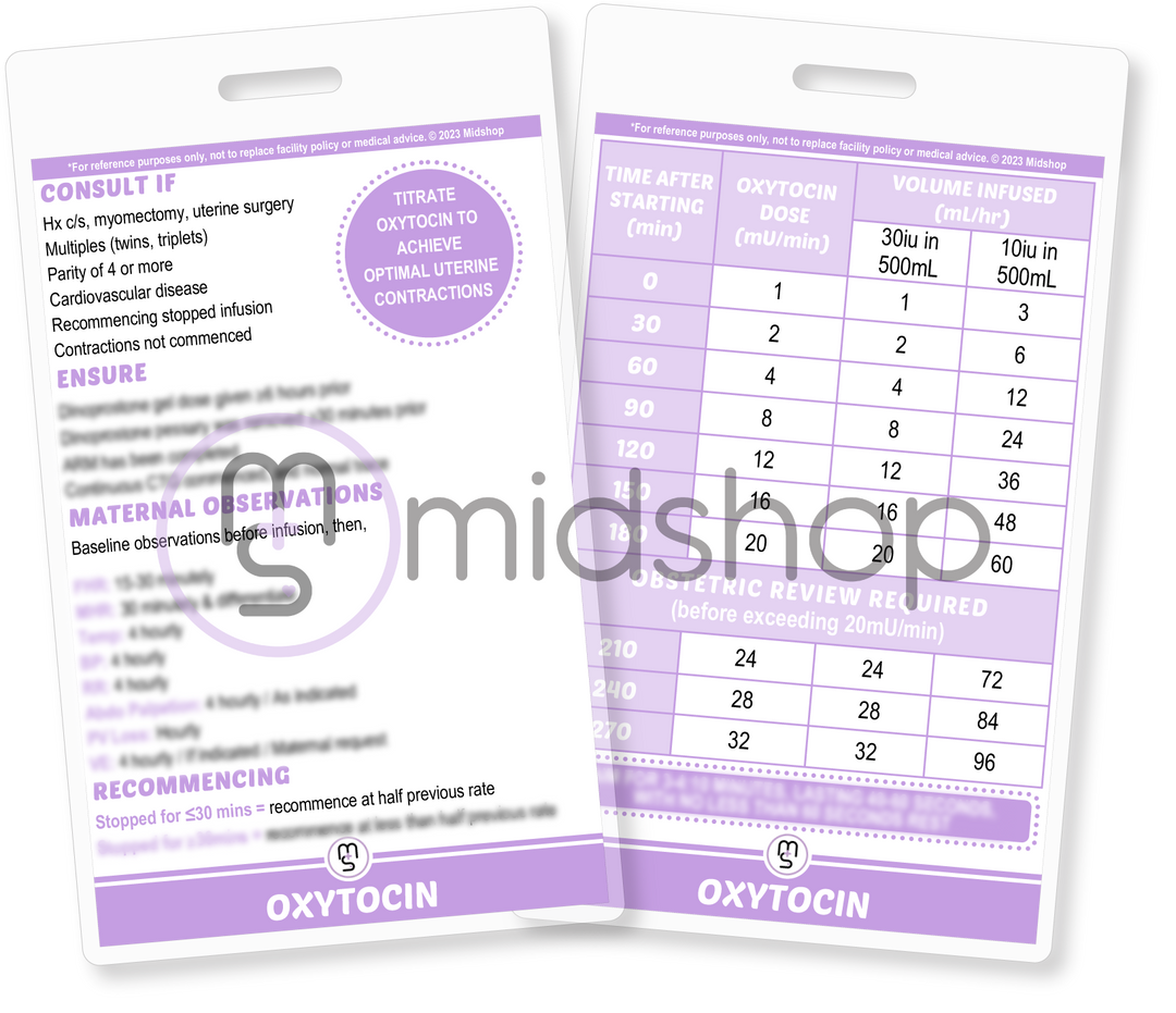 Oxytocin Reference Card. Midwifery Student Reference Cards. Induction of Labour. Midwifery Reference Card. Purple Birthsuite. Midshop